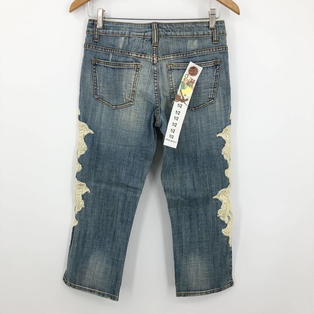 Fried Denim Women's Jeans Size 1/2 Lace Capri Crop Distressed Light Wash Stretch - Picture 7 of 13